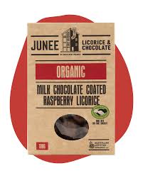 Junee Milk Choc Raspberry Licorice 180g